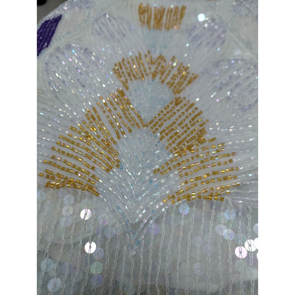 Free People Sequin Beaded Halter Top White Nylon Sleeveless Women Size L - Picture 3 of 8